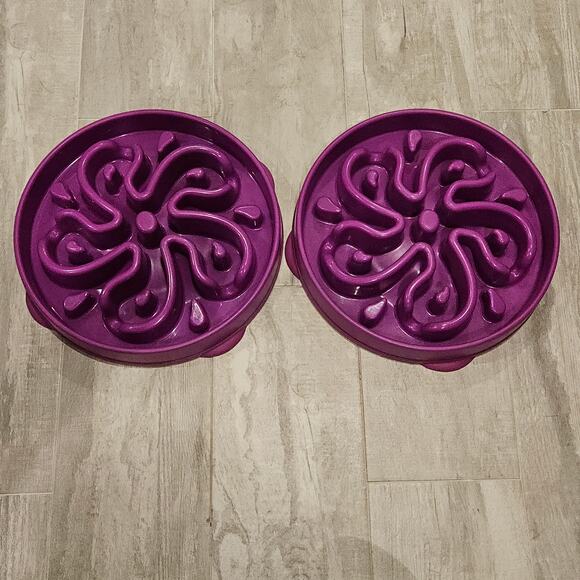 Outward Hound Slo Bowl Lot of 2 Dog Fun Slow Feeder Large Regular Purple No Slip - Picture 1 of 12